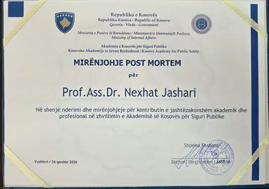 AKSP nderon me mirënjohje Post Mortem profesorin Nexhat Jashari